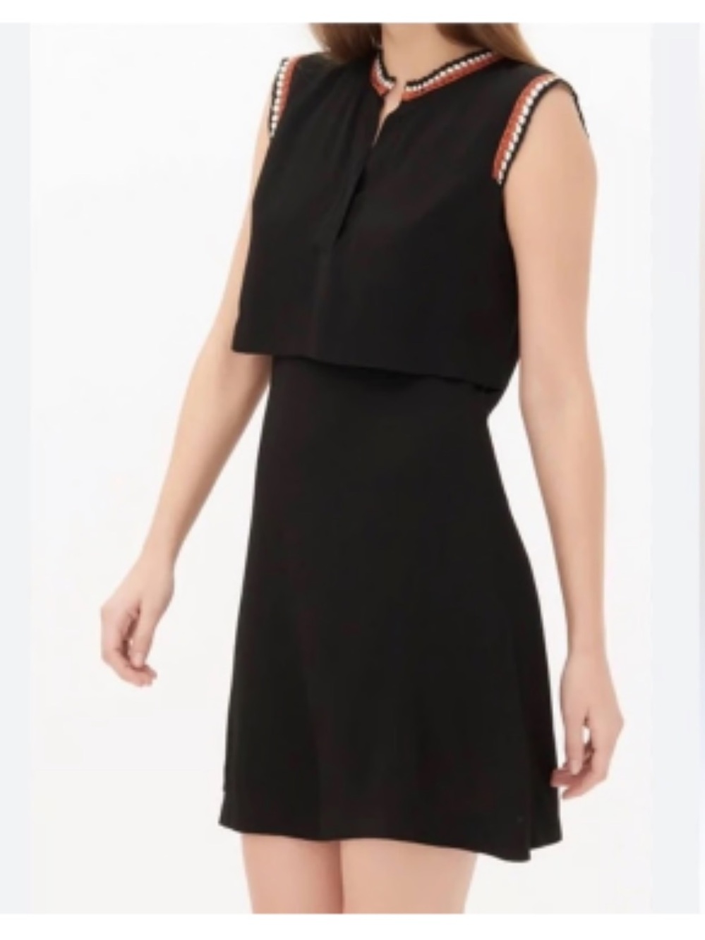 Sandro Black Mini Dress with Coral & White Trim